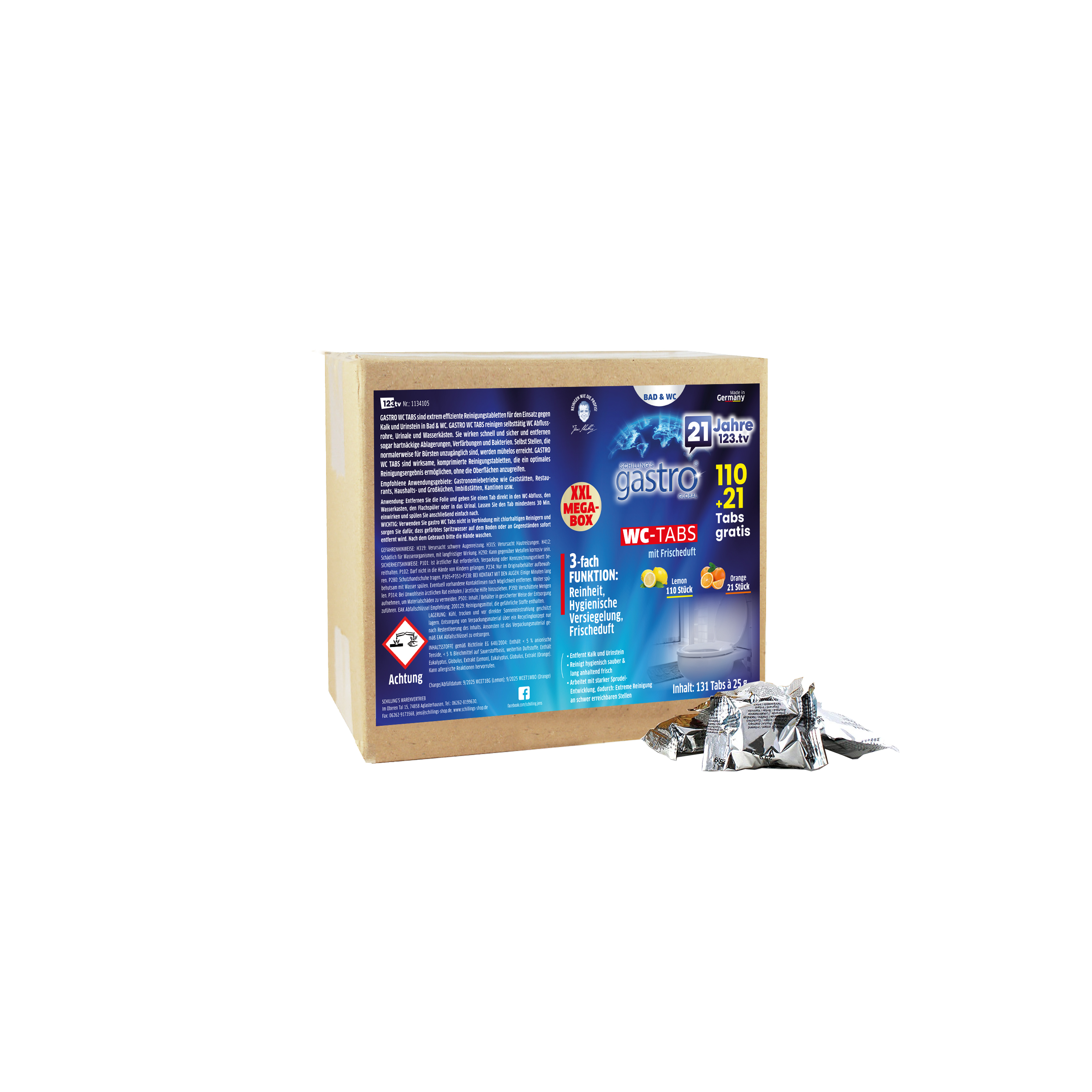 Schilling's Gastro Global WC-Tabs 131 Stück (110x Lemon + 21x Orange)