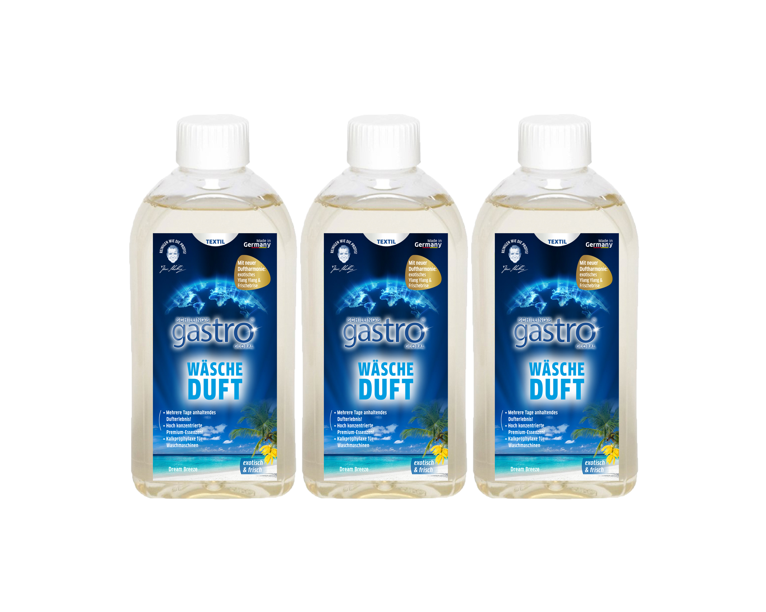 Schilling's gastro Global Wäscheduft für die Waschmaschine - Geruchsentferner mit Wäscheparfüm für die gesamte Waschladung- 3x500ml (Dream Breeze)