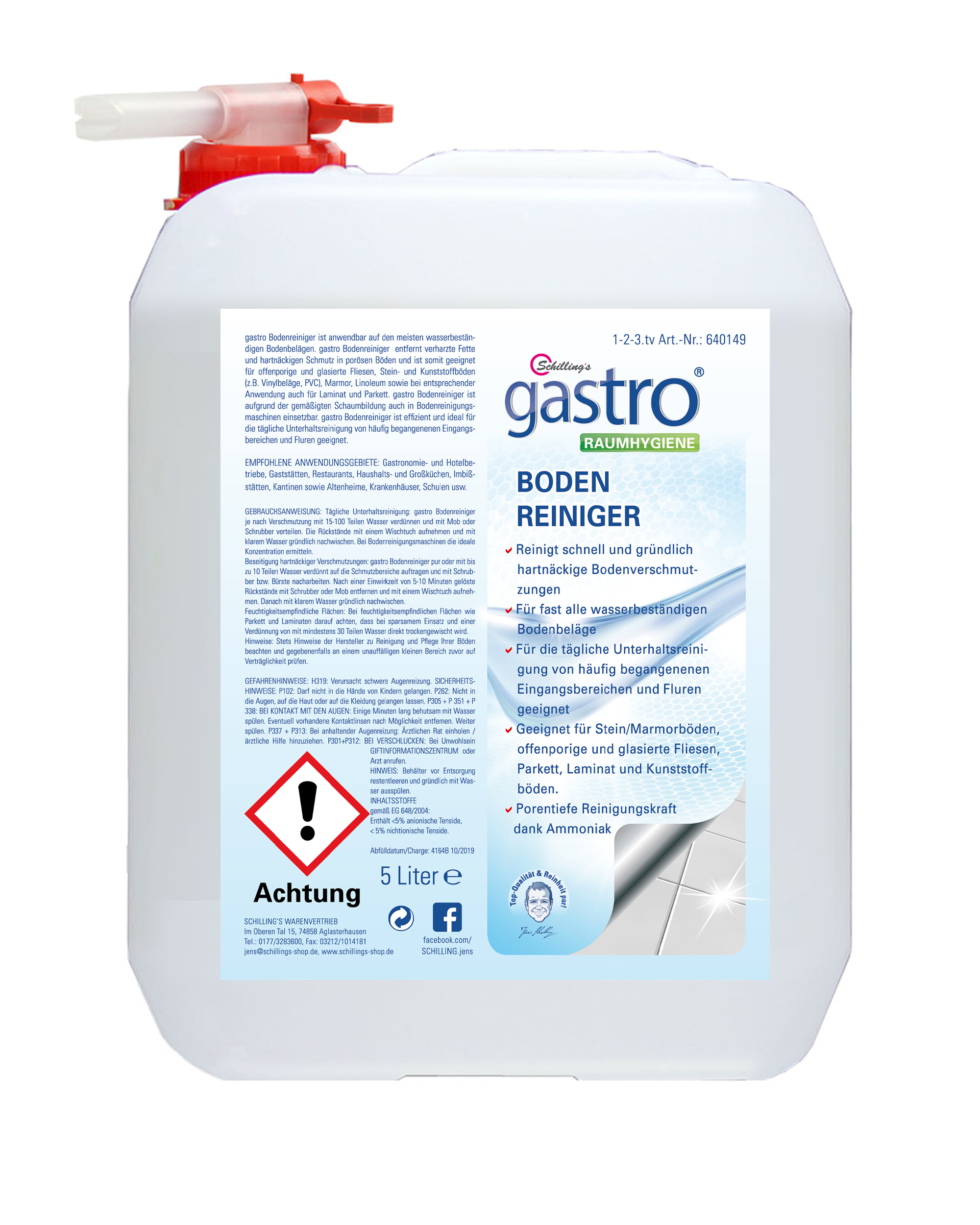 Schilling's gastro Bodenreiniger Bodenpflege Entfernt hartnäckige Bodenverschmutzungen (5 Liter)