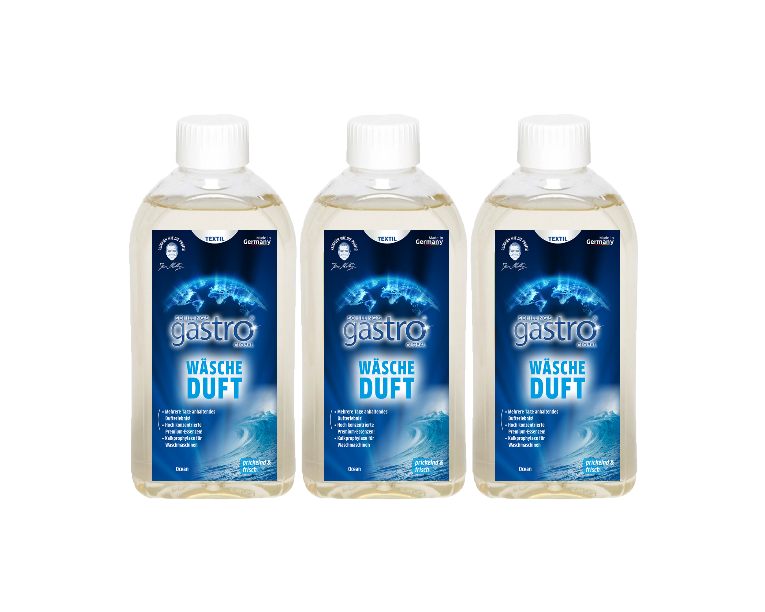 Schilling's gastro Global Wäscheduft für die Waschmaschine - Geruchsentferner mit Wäscheparfüm für die gesamte Waschladung- 3x500ml (Ocean Duft)
