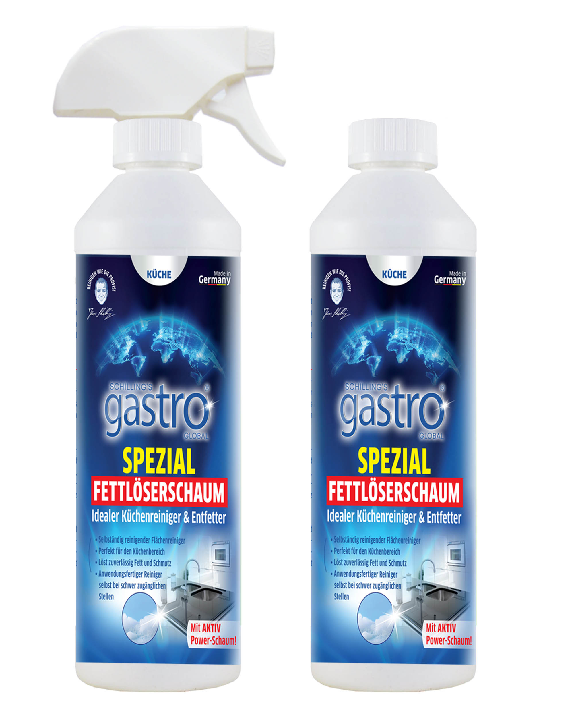Schillings gastro Global Spezial Fettlöserschaum 2x1L mit Sprühflasche