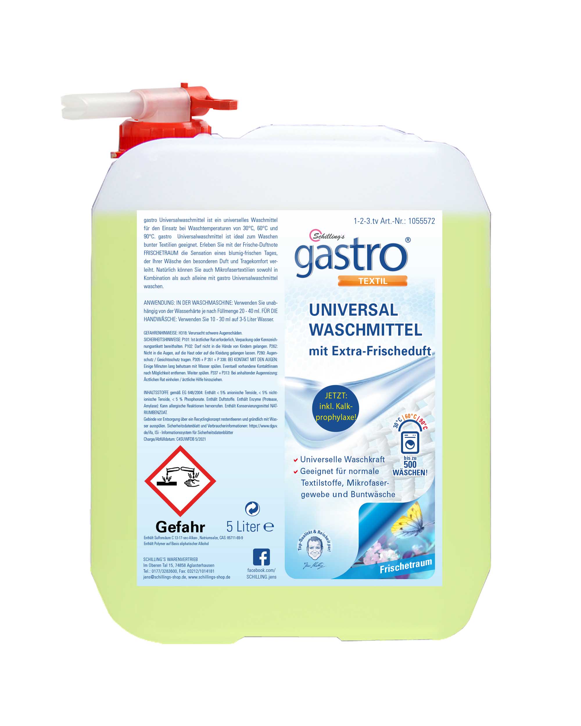 Schilling's gastro Waschmittel Flüssig 5 Liter Universalwaschmittel Flüssigwaschmittel Vollwaschmittel flüssig für Weiße, Schwarze und Bunte Wäsche (Frischetraum)